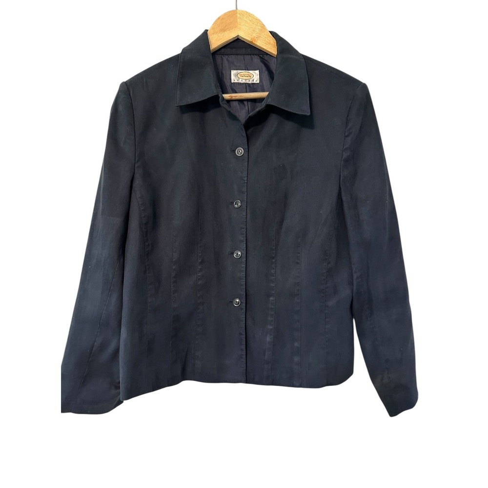 Talbots Petites Navy Button Front Faux Suede Blazer Jacket Career Office Classic